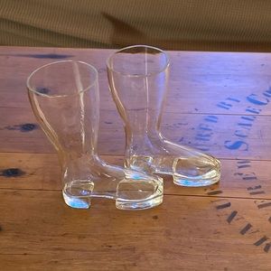 2 Vintage Glass Boot Vases or Boot Steins